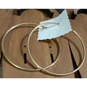 BUNDLE ONLY New Gold Tone Pierced Earrings 2.25 inch Hoops Smooth Edges‎ Big
